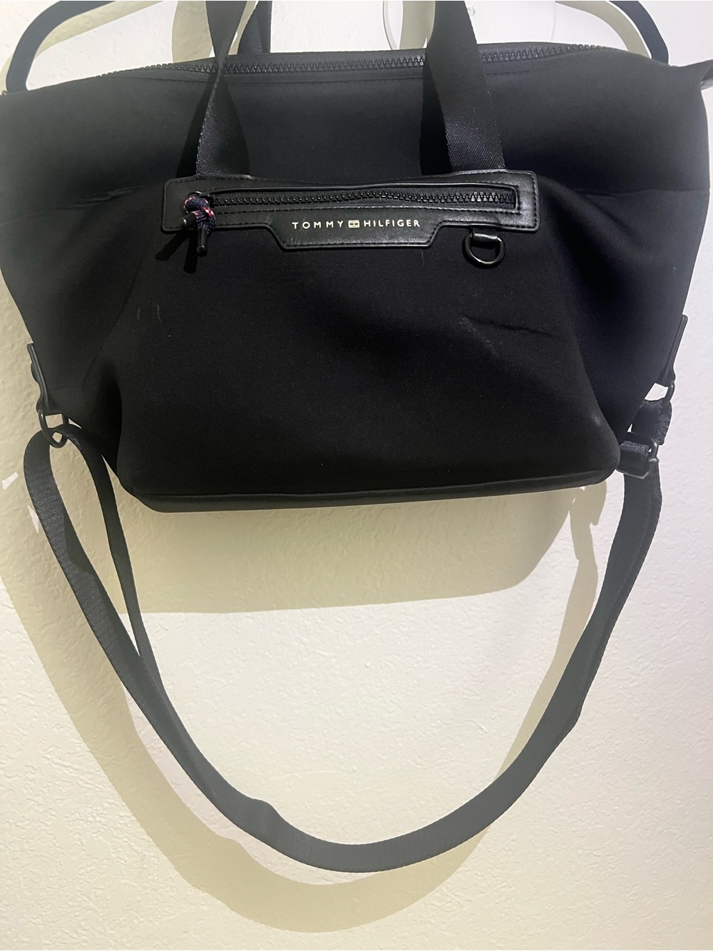Tommy Hilfiger Black Shoulder Tote with Front Zip